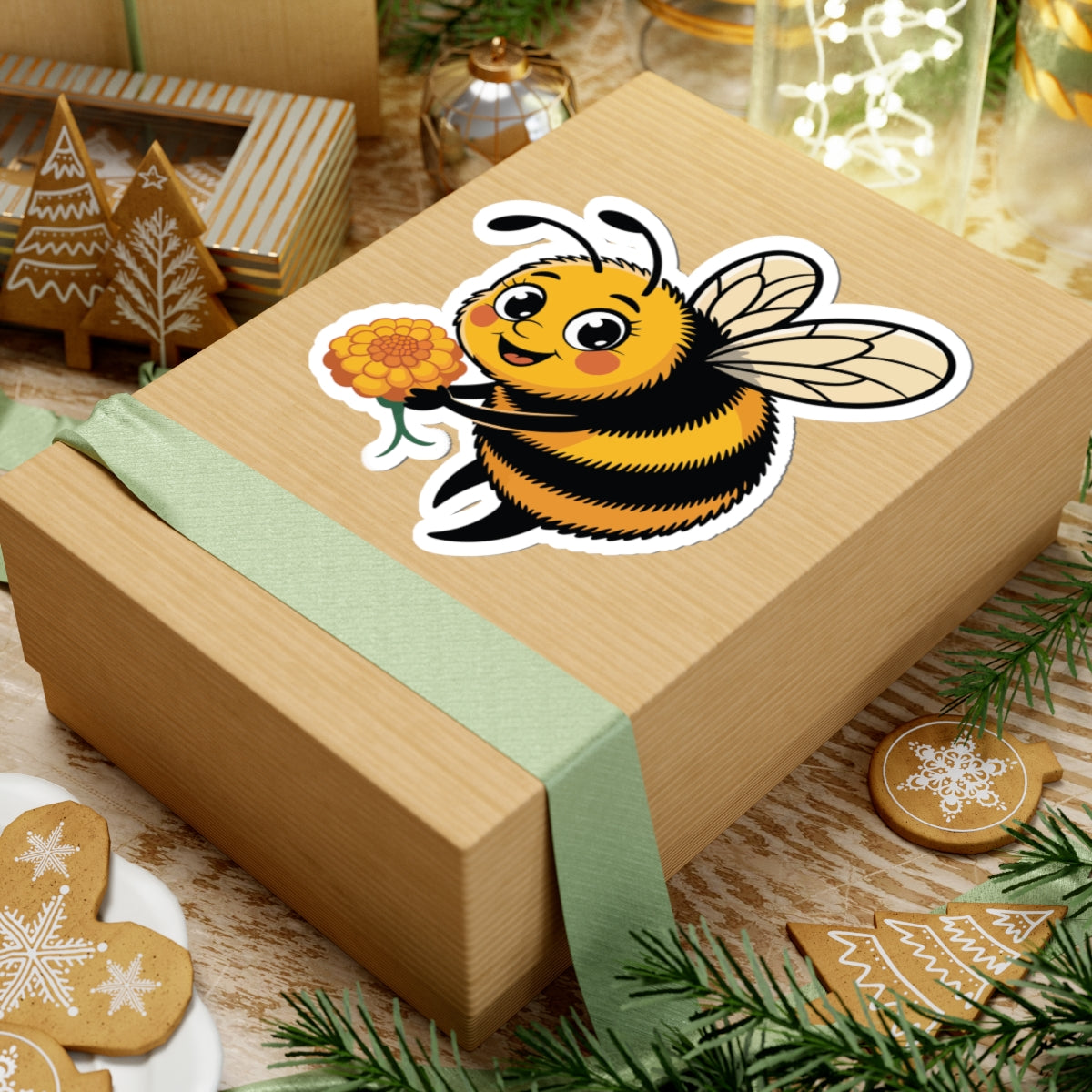TEEZOCA nature lover sticker cute bee character with striped body and wings