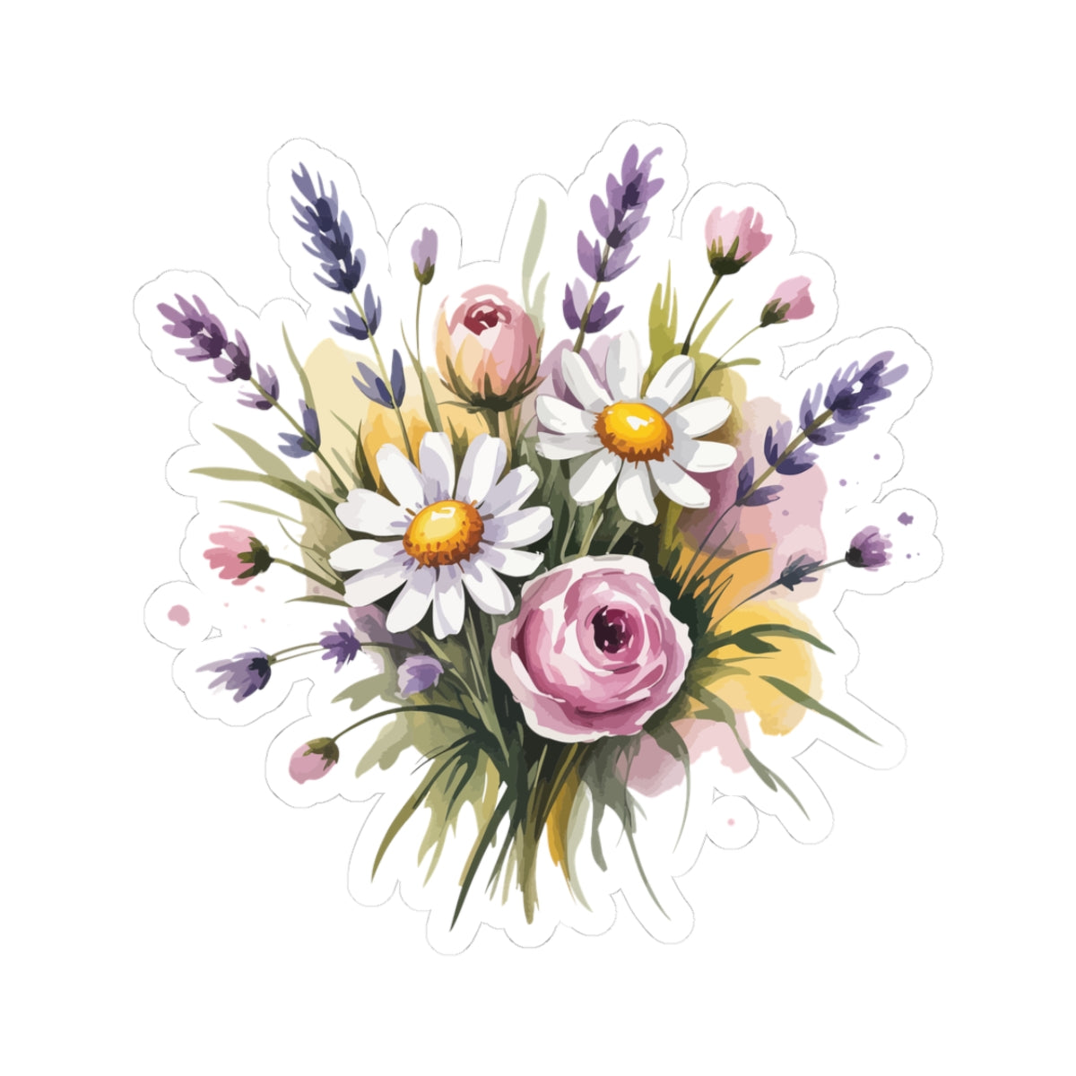 TEEZOCA wildflower bouquet floral sticker with daisies roses and lavender