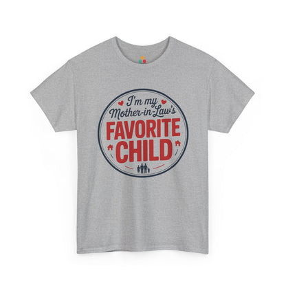 TEEZOCA gray “I’m my Mother‑in‑Law’s Favorite Child” graphic tee shown flat.