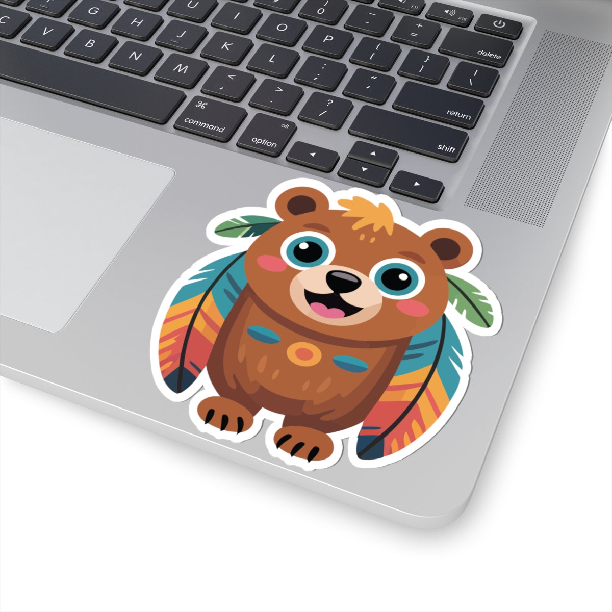 TEEZOCA cute tribal bear cartoon sticker with colorful feathers