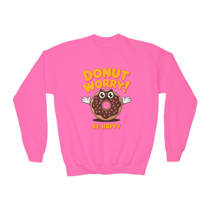 Donut Worry Be Happy Crewneck — Kids Graphic Sweatshirt TEEZOCA