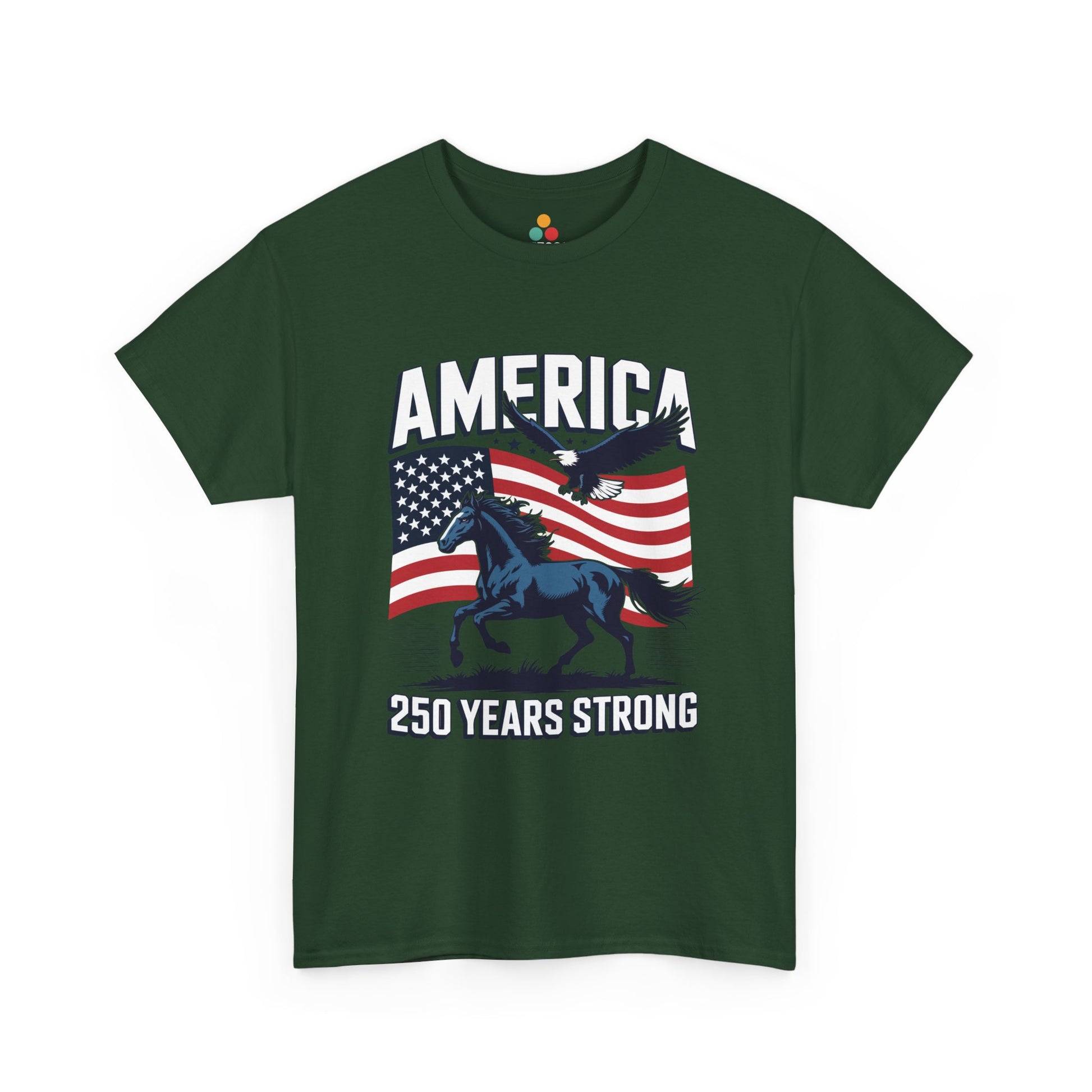 America 250 Years Strong Patriotic T‑Shirt — Semiquincentennial Eagle & Horse Tee | TEEZOCA 