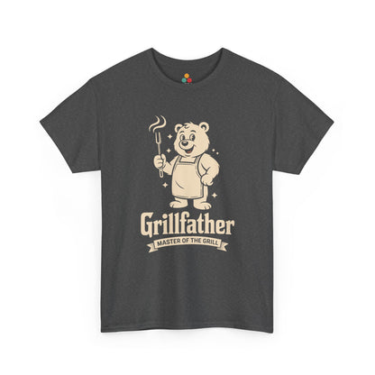 TEEZOCA charcoal gray “Grillfather Master Of The Grill” funny grillmaster T‑shirt shown flat.
