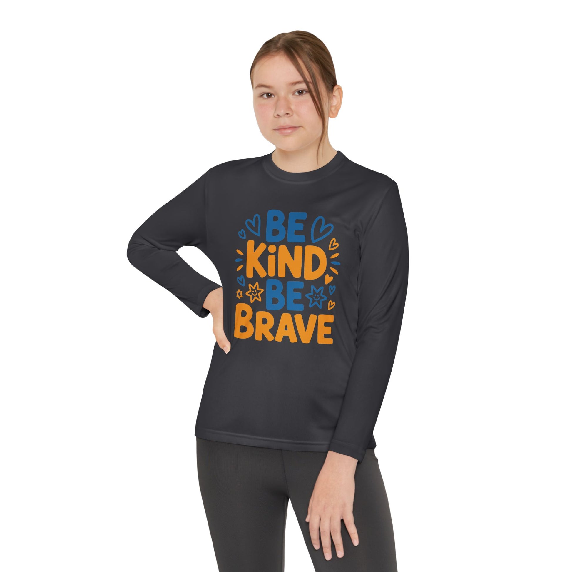 Be Kind Be Brave Youth Long Sleeve Tee — Positive Kids’ Motivational Shirt TEEZOCA