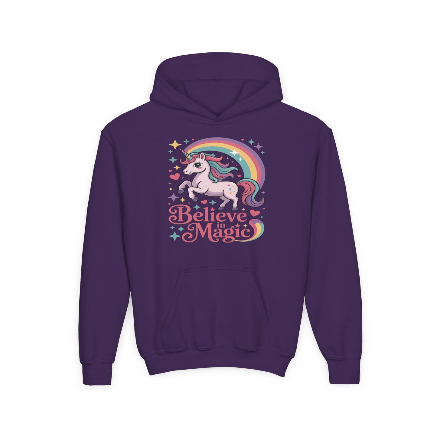Youth Unicorn Hoodie - "Believe in Magic" Rainbow Pullover TEEZOCA