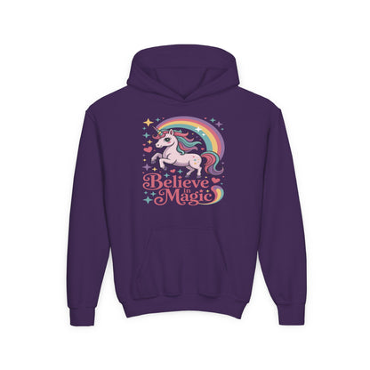 Youth Unicorn Hoodie - "Believe in Magic" Rainbow Pullover TEEZOCA