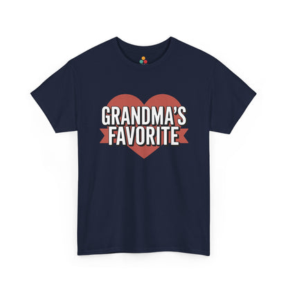 TEEZOCA navy “Grandma’s Favorite” cute heart grandchild t‑shirt displayed flat.