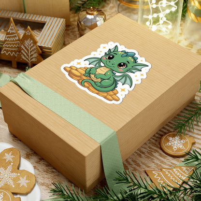 Cute Baby Dragon on Gold Coins — Kiss-Cut Sticker