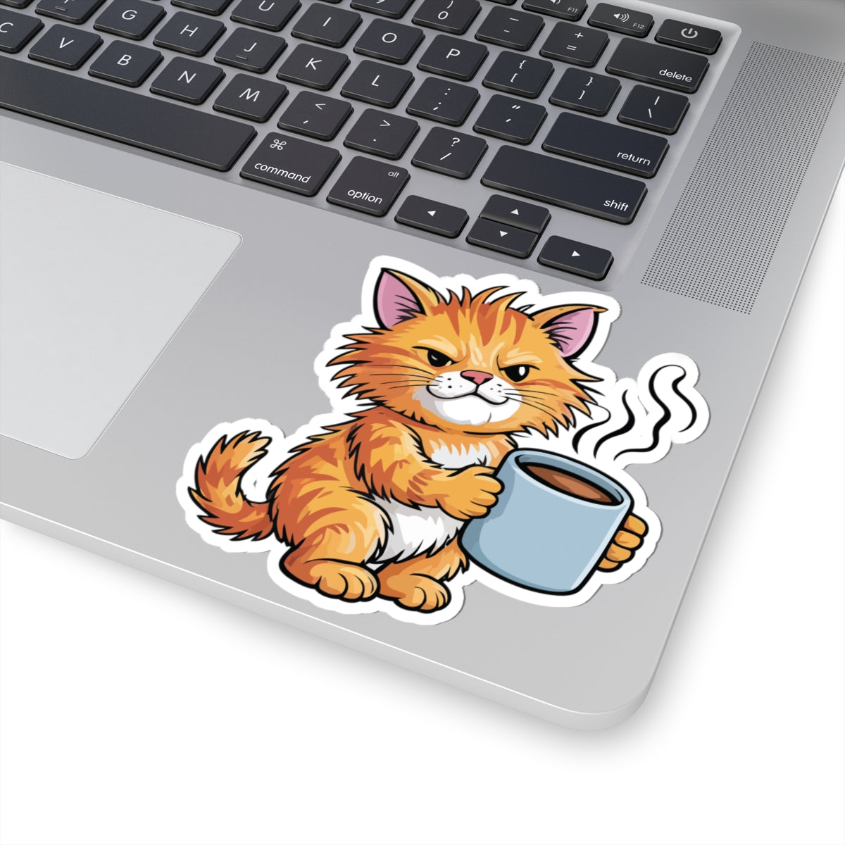TEEZOCA grumpy cat coffee morning sticker holding mug