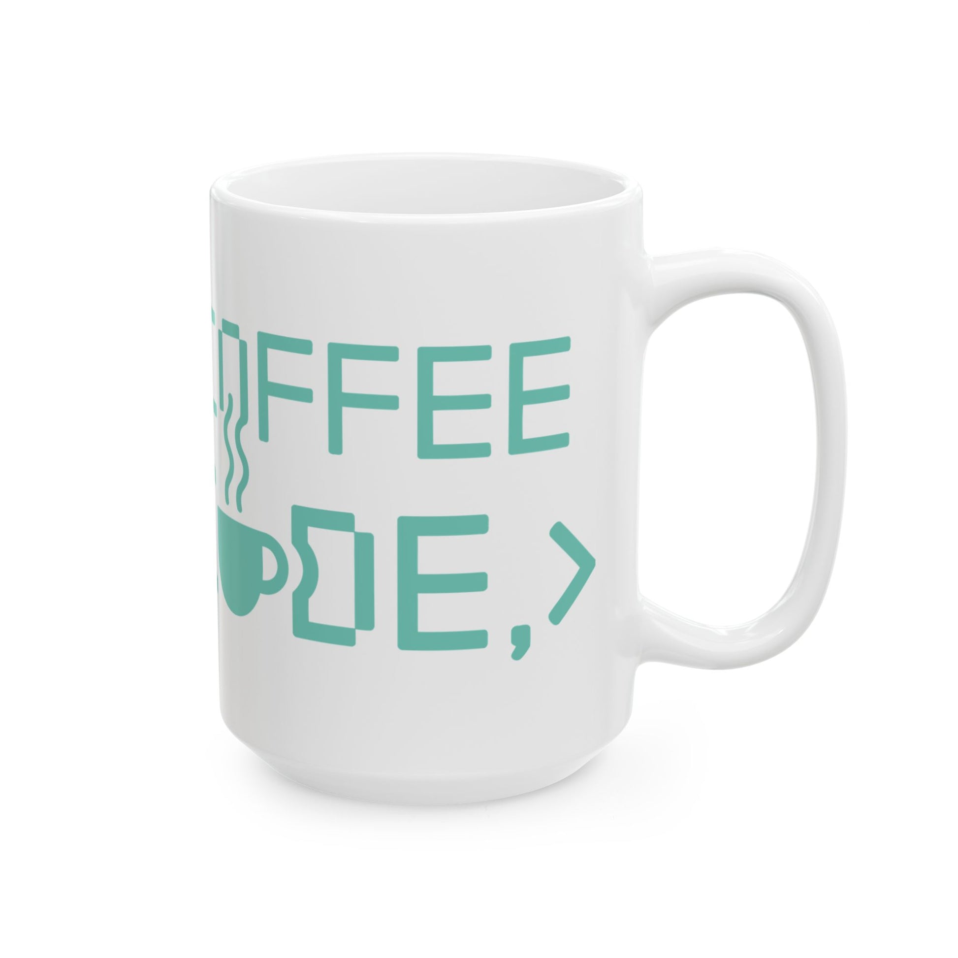 TEEZOCA mug showing the I Turn Coffee Into Code minimalist design