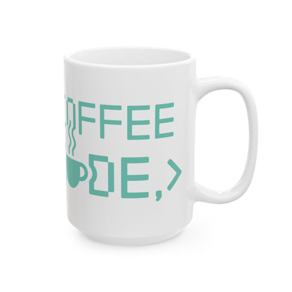 TEEZOCA mug showing the I Turn Coffee Into Code minimalist design