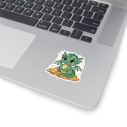 Cute Baby Dragon on Gold Coins — Kiss-Cut Sticker