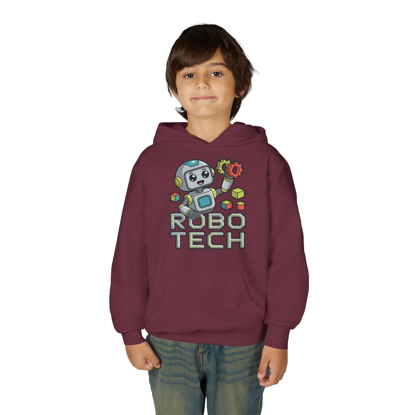 Youth Hoodie — Robo Tech Cute Robot Graphic for Kids (STEM, Robotics Club Gift) TEEZOCA