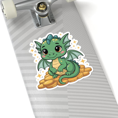 Cute Baby Dragon on Gold Coins — Kiss-Cut Sticker