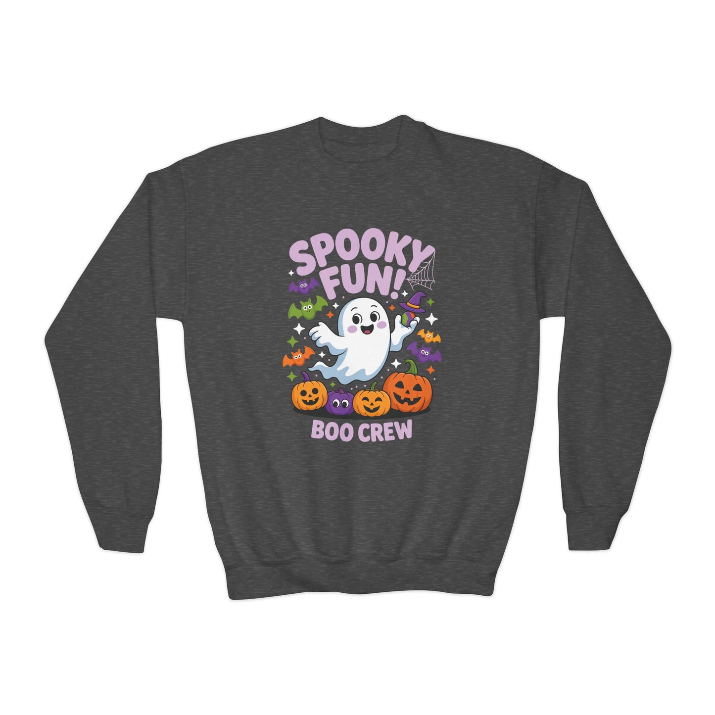 Youth Crewneck Sweatshirt - "Spooky Fun Boo Crew" Halloween Ghost Pumpkin Kids Sweatshirt TEEZOCA