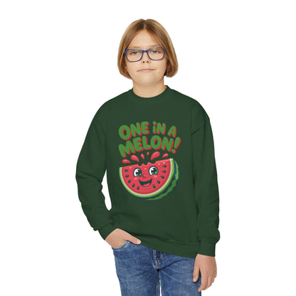 Youth Crewneck Sweatshirt — "One in a Melon" Cute Watermelon Graphic TEEZOCA