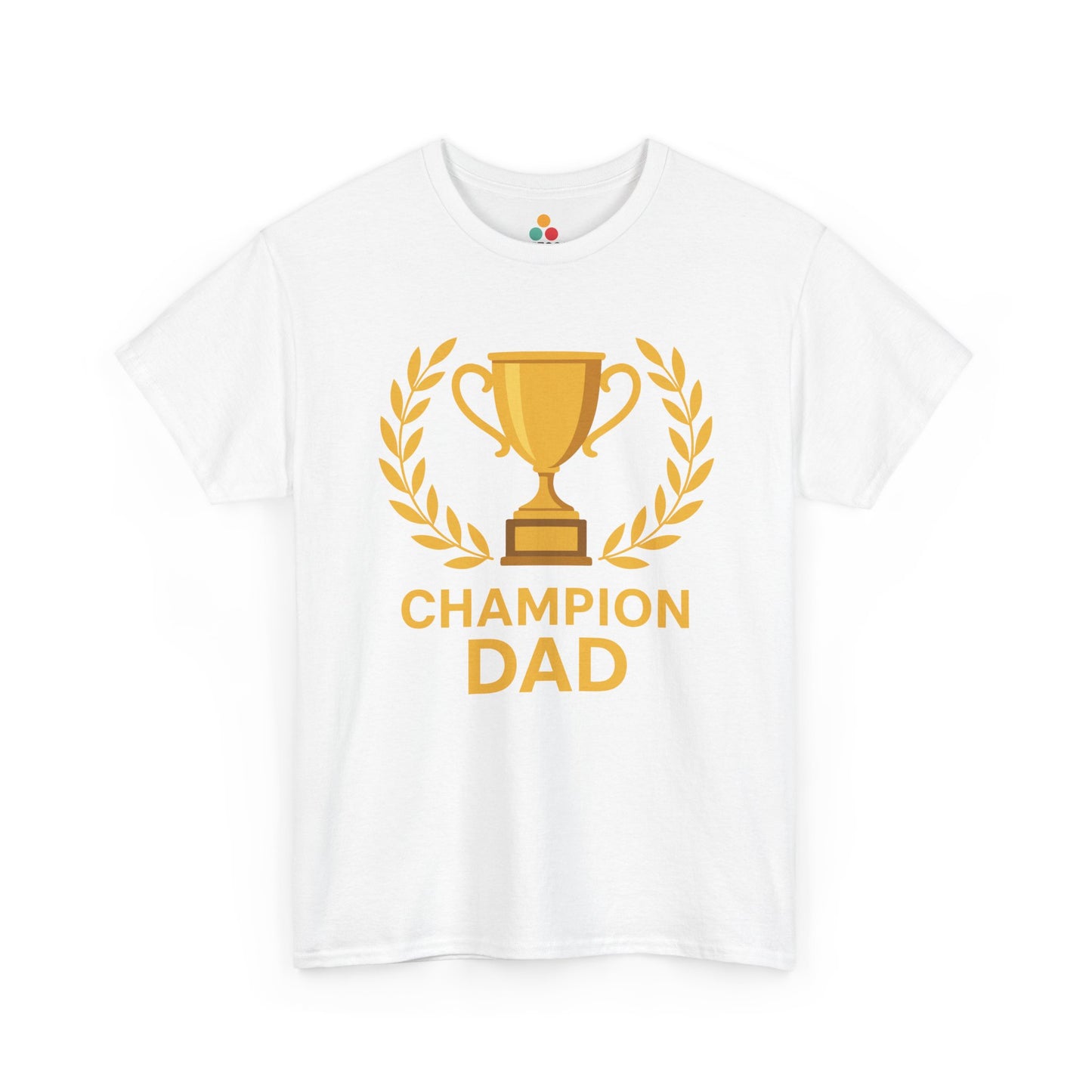“White t‑shirt with neon green pixel trophy and text ‘LEVEL UP: DAD (EXPERT)’ centered on the chest, flat front view.”
