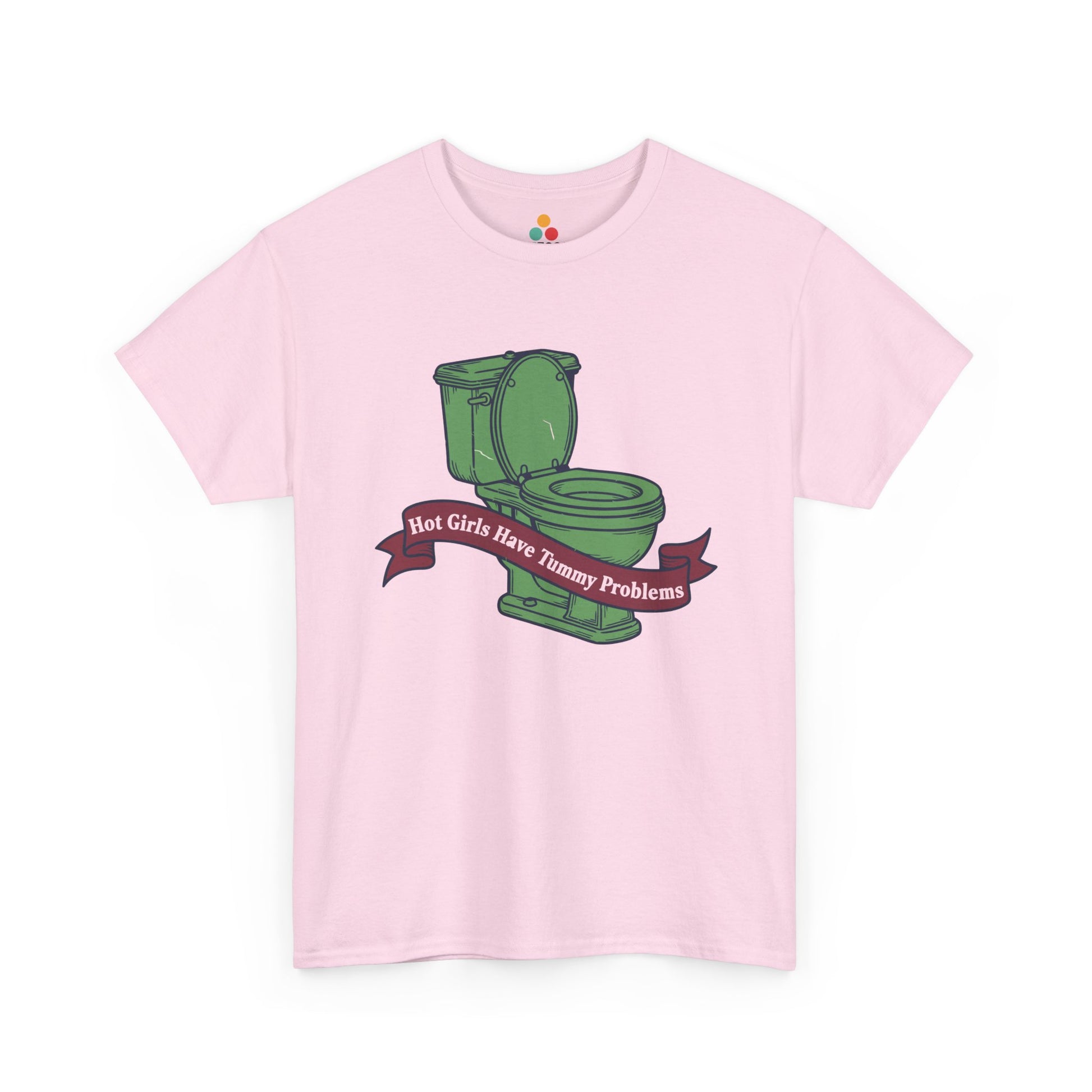 Funny Green Toilet Graphic T-Shirt - "Hot Girls Have Tummy Problems" Relatable Meme Tee | TEEZOCA 