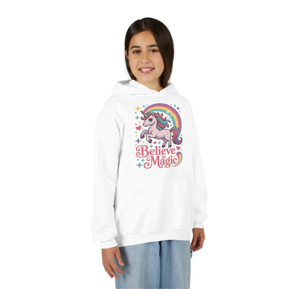 Youth Unicorn Hoodie - "Believe in Magic" Rainbow Pullover TEEZOCA