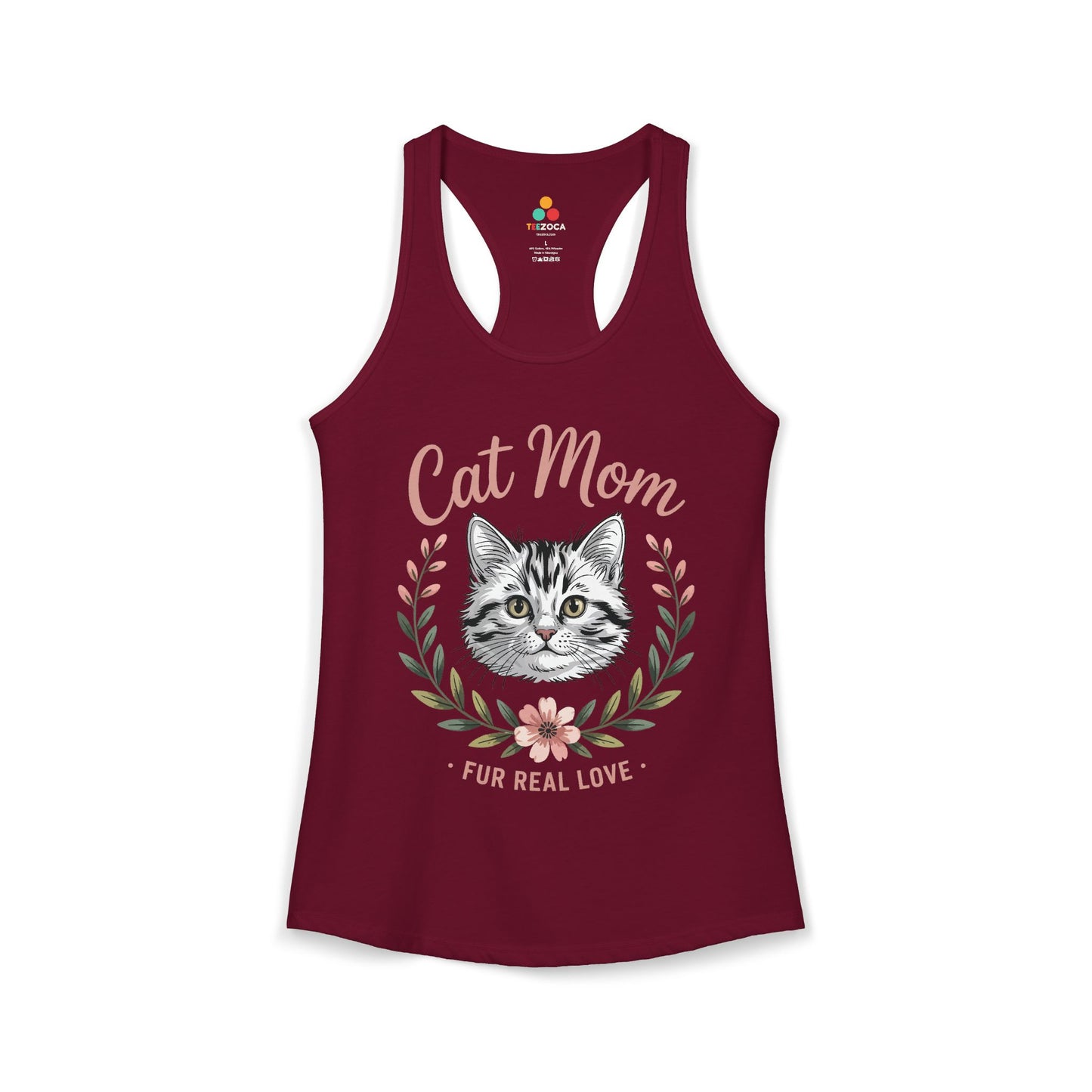 Cat Mom Women’s Tank Top – Fur Real Love Floral Cat Lover Design