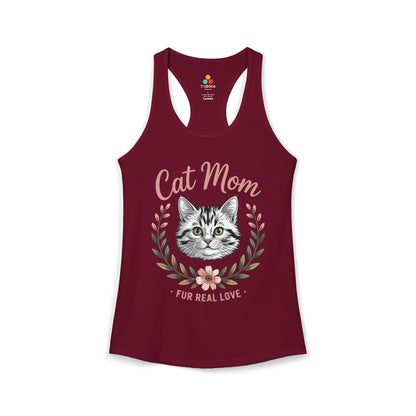 Cat Mom Women’s Tank Top – Fur Real Love Floral Cat Lover Design