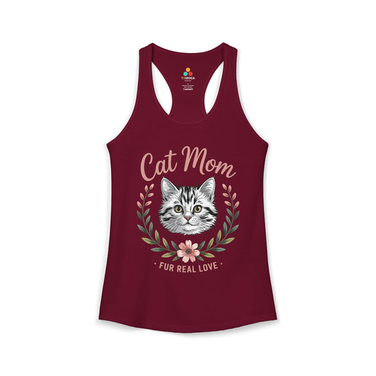 Cat Mom Women’s Tank Top – Fur Real Love Floral Cat Lover Design