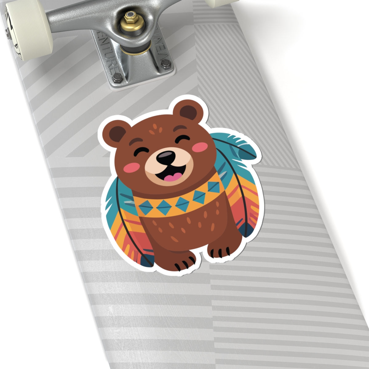 TEEZOCA happy tribal bear sticker with colorful feathers