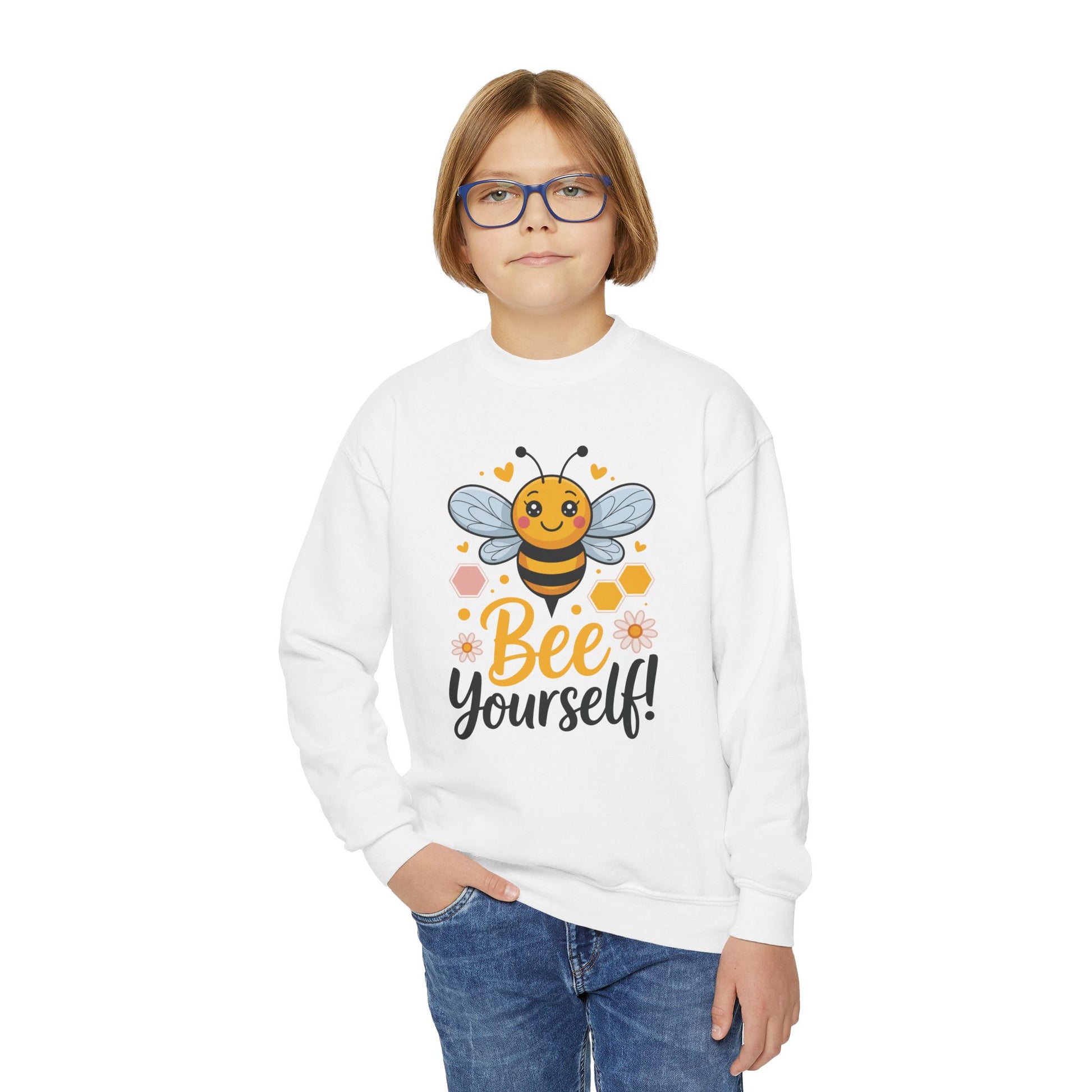 Youth Bee Yourself Sweatshirt — Cute Kids Crewneck with Bee Graphic TEEZOCA