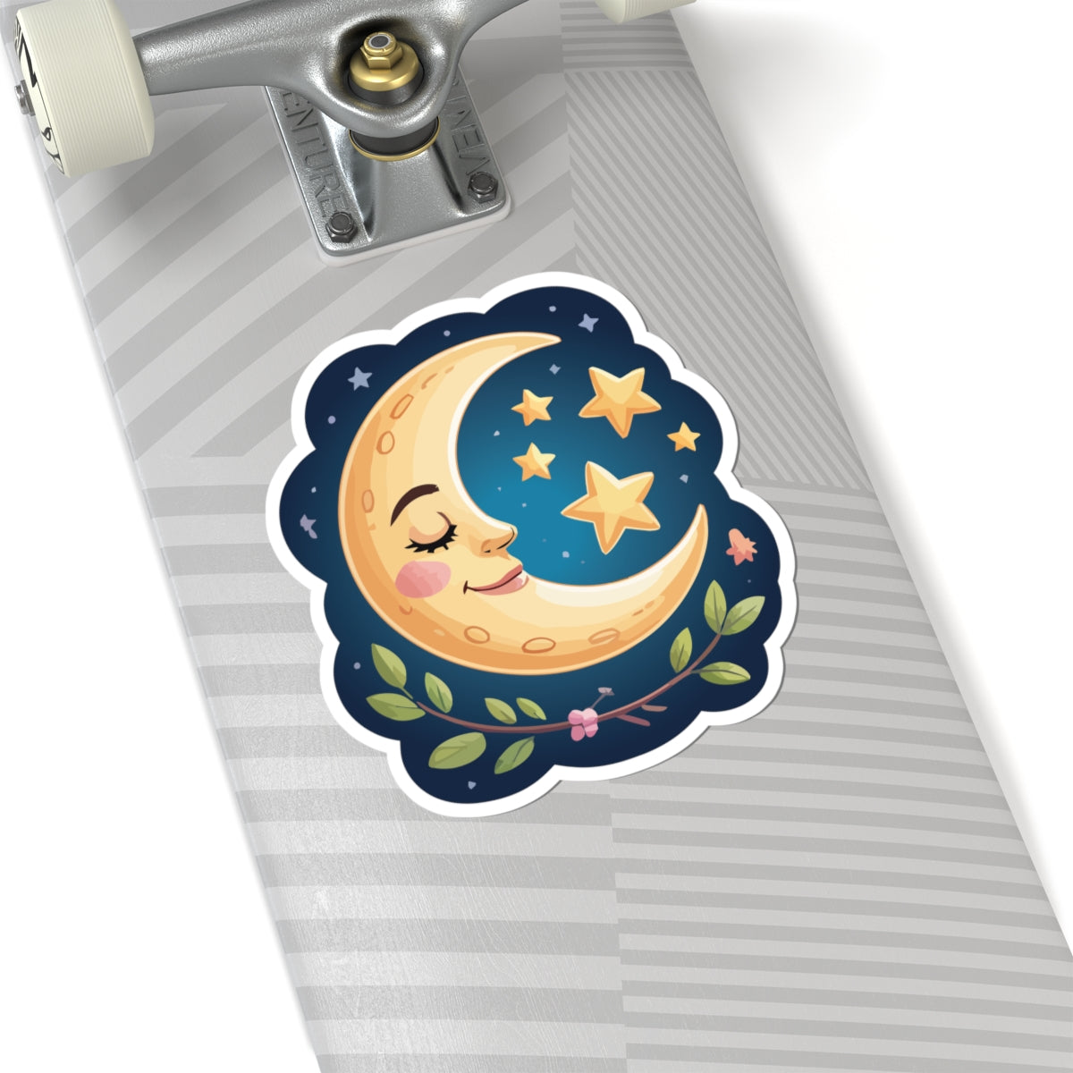 TEEZOCA cute sleeping moon sticker with crescent moon face and stars in night sky