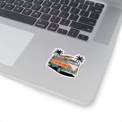 TEEZOCA beach travel sticker classic camper van illustration sunset stripe design