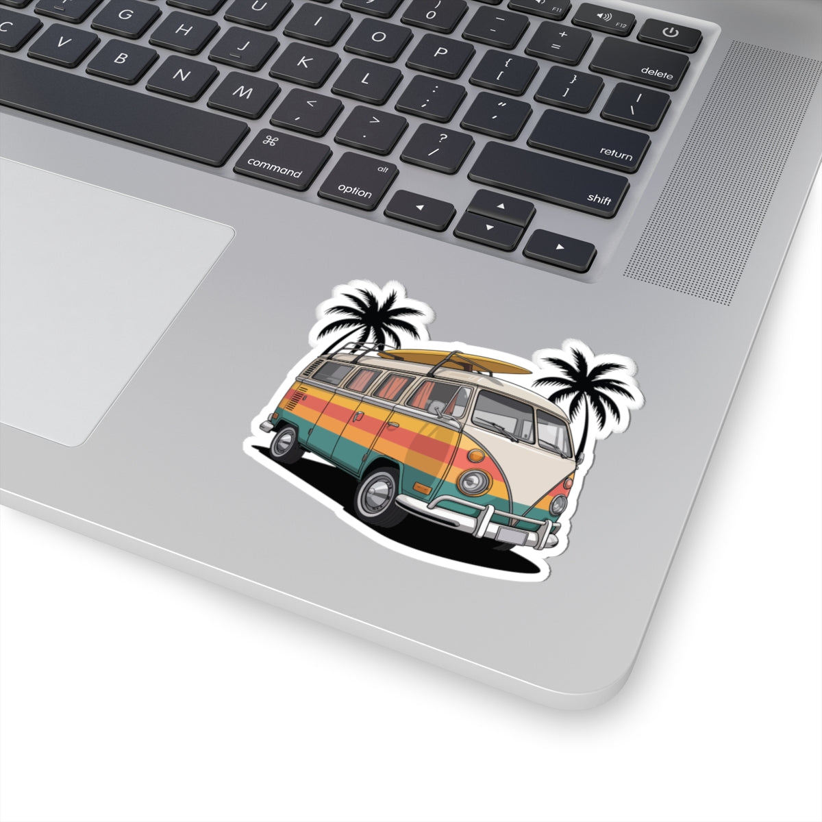 TEEZOCA beach travel sticker classic camper van illustration sunset stripe design