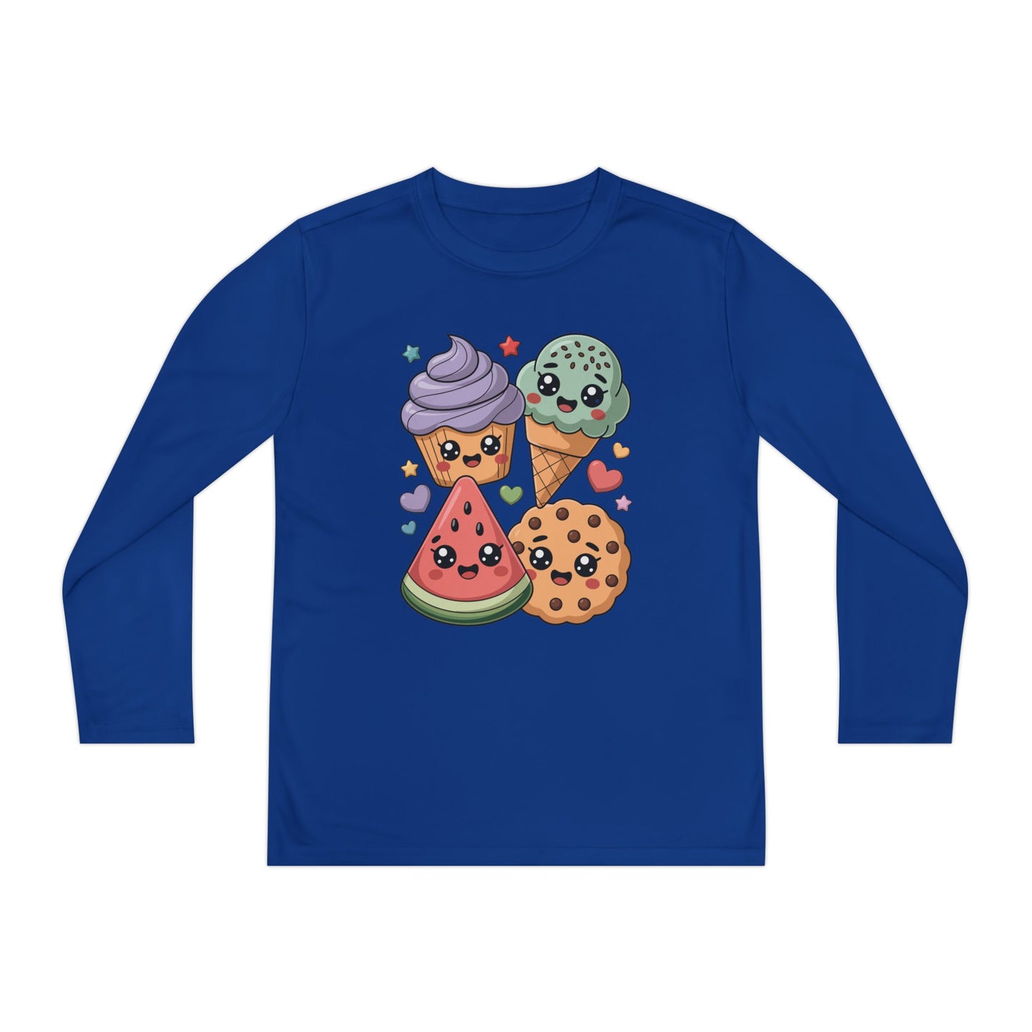 Kids Long Sleeve Tee — Cute Kawaii Snacks: Ice Cream, Cookie & Watermelon Design TEEZOCA
