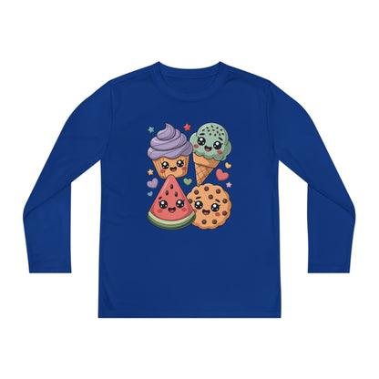 Kids Long Sleeve Tee — Cute Kawaii Snacks: Ice Cream, Cookie & Watermelon Design TEEZOCA