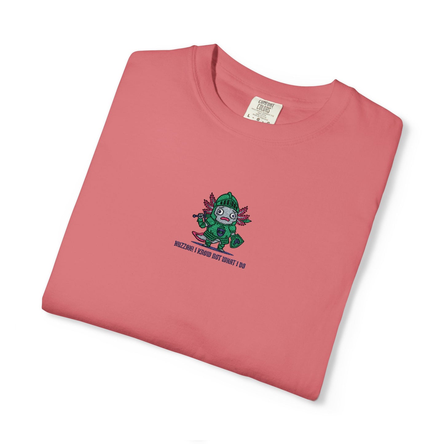 Comfort Colors® Axolotl Knight Embroidered T-Shirt – Huzzah! I Know Not What I Do | TEEZOCA 