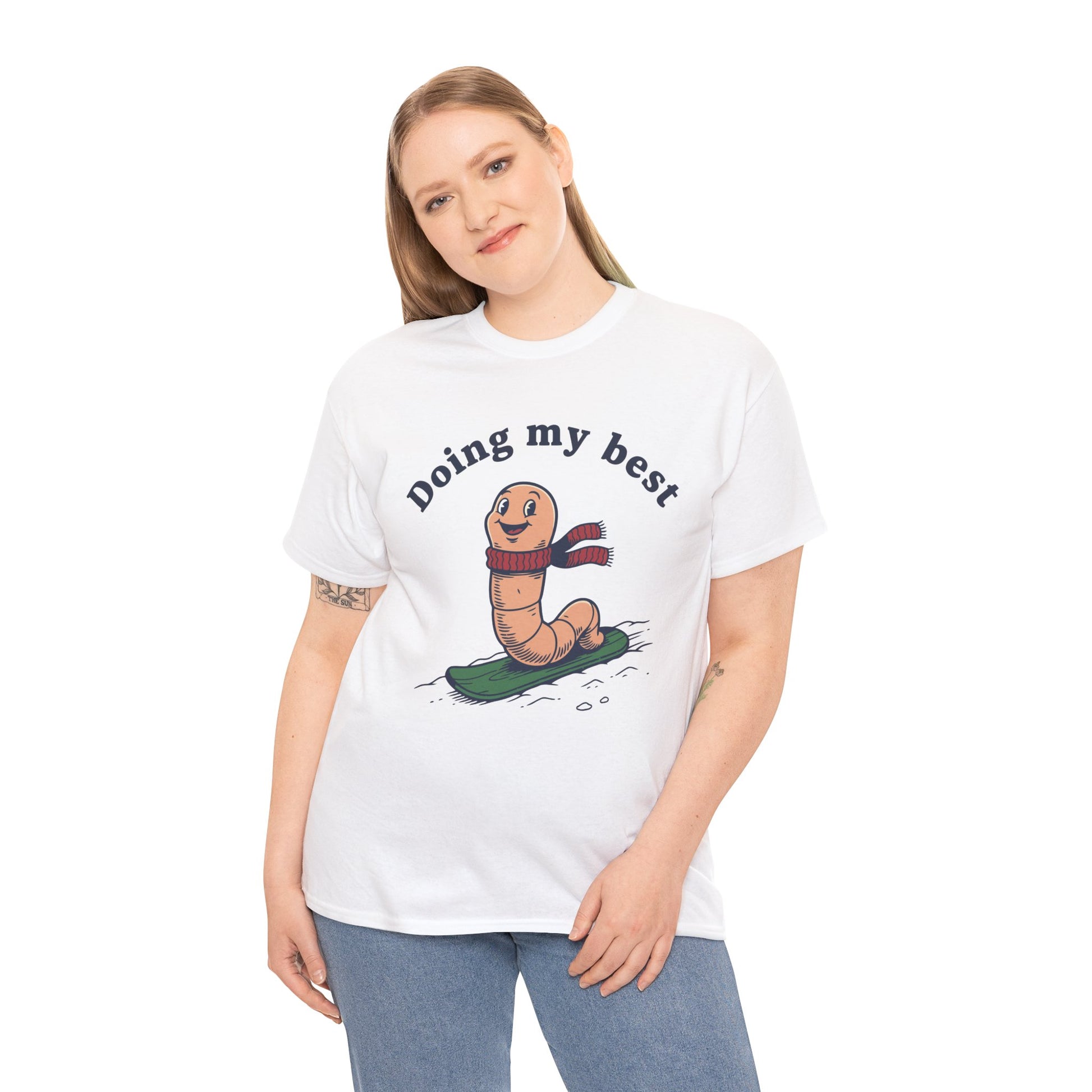 Funny Worm Snowboarding T-Shirt - "Doing My Best" Cute Winter Graphic Tee | TEEZOCA 