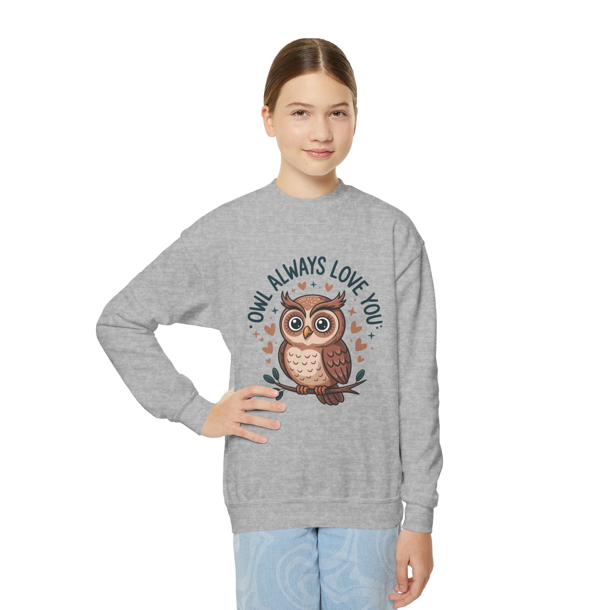Youth Sweatshirt — "Owl Always Love You" Cute Owl Graphic Crewneck TEEZOCA