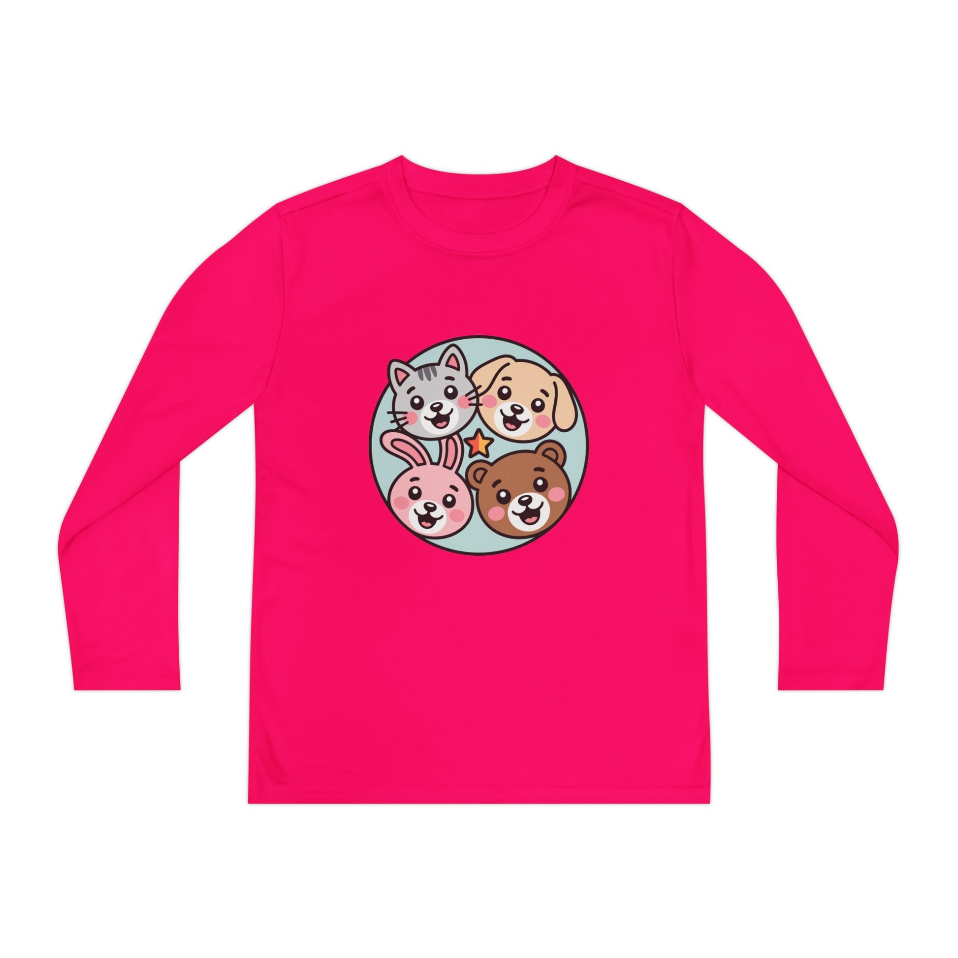 Kids Long Sleeve Tee — Cute Animal Friends Circle (Dog, Cat, Bunny, Bear) TEEZOCA