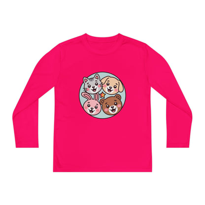 Kids Long Sleeve Tee — Cute Animal Friends Circle (Dog, Cat, Bunny, Bear) TEEZOCA