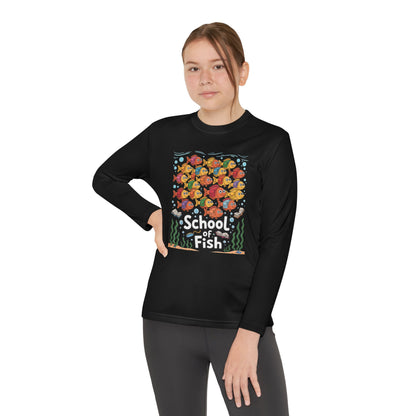 Youth Long Sleeve Tee – "School of Fish" Colorful Kids Graphic Shirt TEEZOCA
