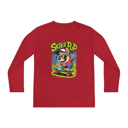 Sk8er Pup Skateboard Youth Long Sleeve Tee — Retro Skate Dog Graphic TEEZOCA