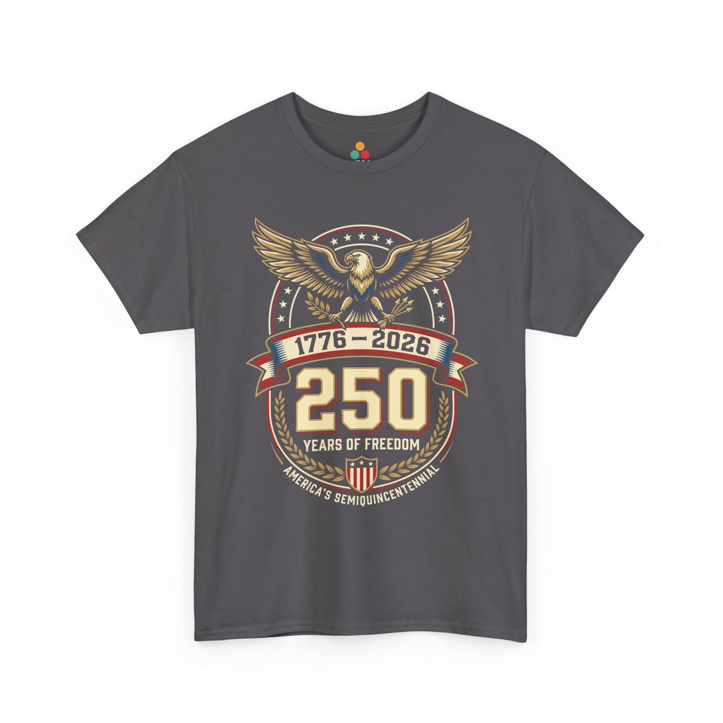 1776 2026 250 Years of Freedom Semiquincentennial dark grey graphic T-Shirt — Patriotic Vintage America 250th Anniversary Tee | TEEZOCA 