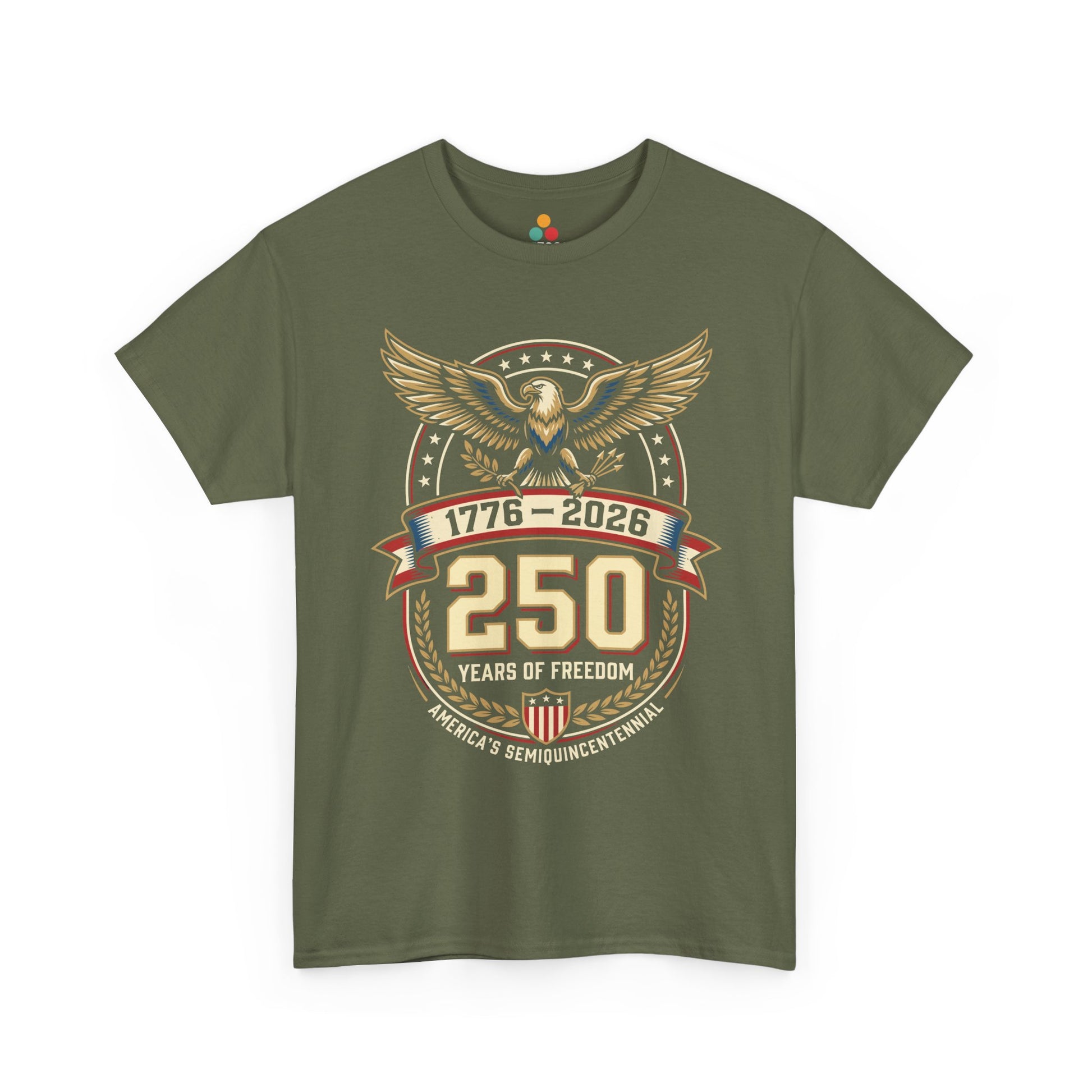 1776 2026 250 Years of Freedom Semiquincentennial military olive green T-Shirt — Patriotic Vintage America 250th Anniversary Tee | TEEZOCA 