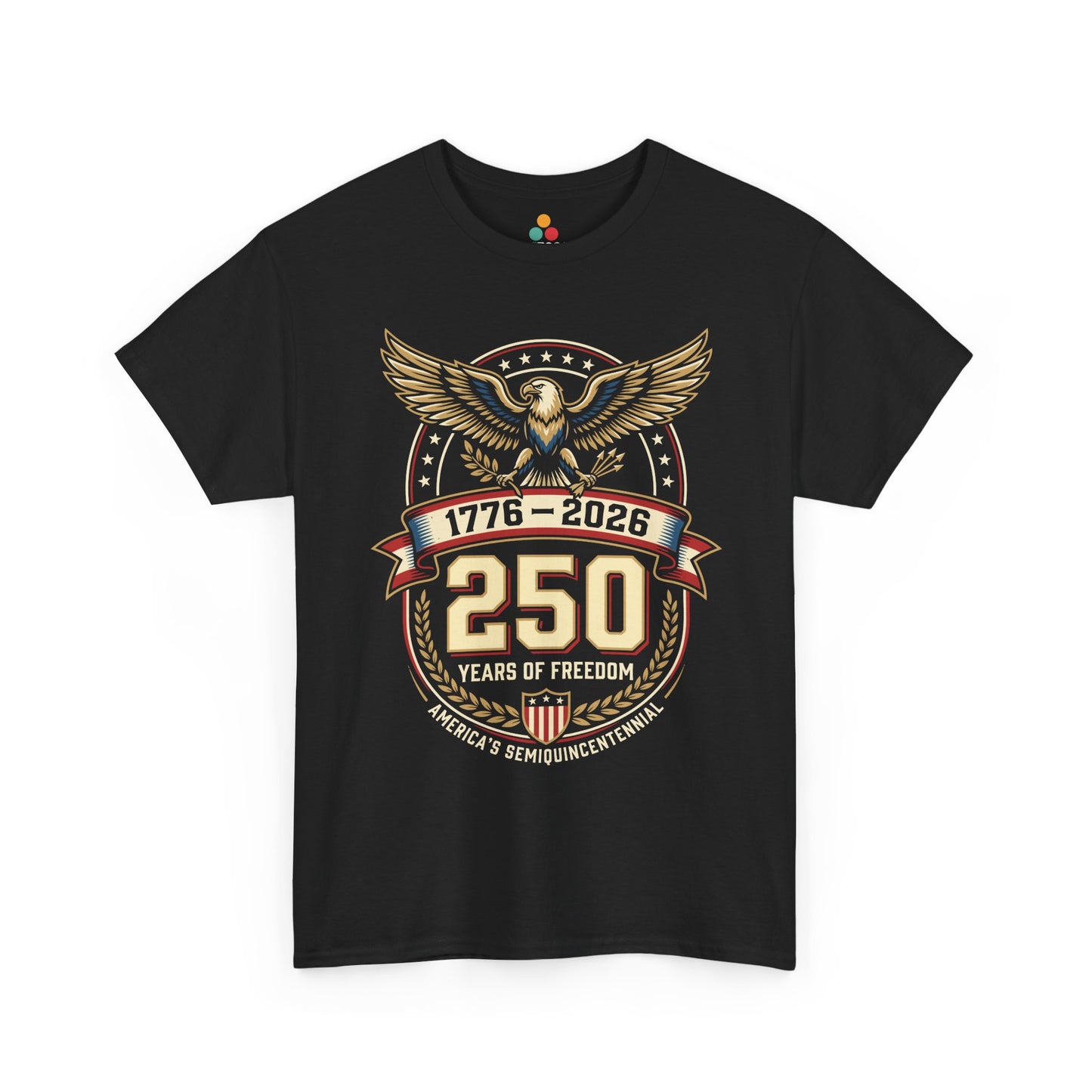 1776 2026 250 Years of Freedom Semiquincentennial solid black T-Shirt — Patriotic Vintage America 250th Anniversary Tee | TEEZOCA 