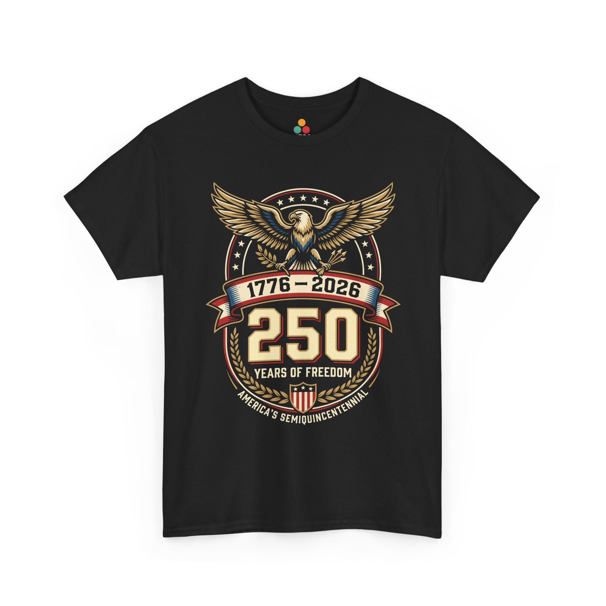 1776 2026 250 Years of Freedom Semiquincentennial solid black T-Shirt — Patriotic Vintage America 250th Anniversary Tee | TEEZOCA 