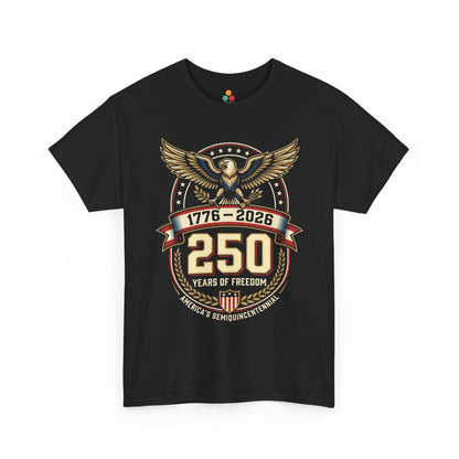 1776 2026 250 Years of Freedom Semiquincentennial solid black T-Shirt — Patriotic Vintage America 250th Anniversary Tee | TEEZOCA 