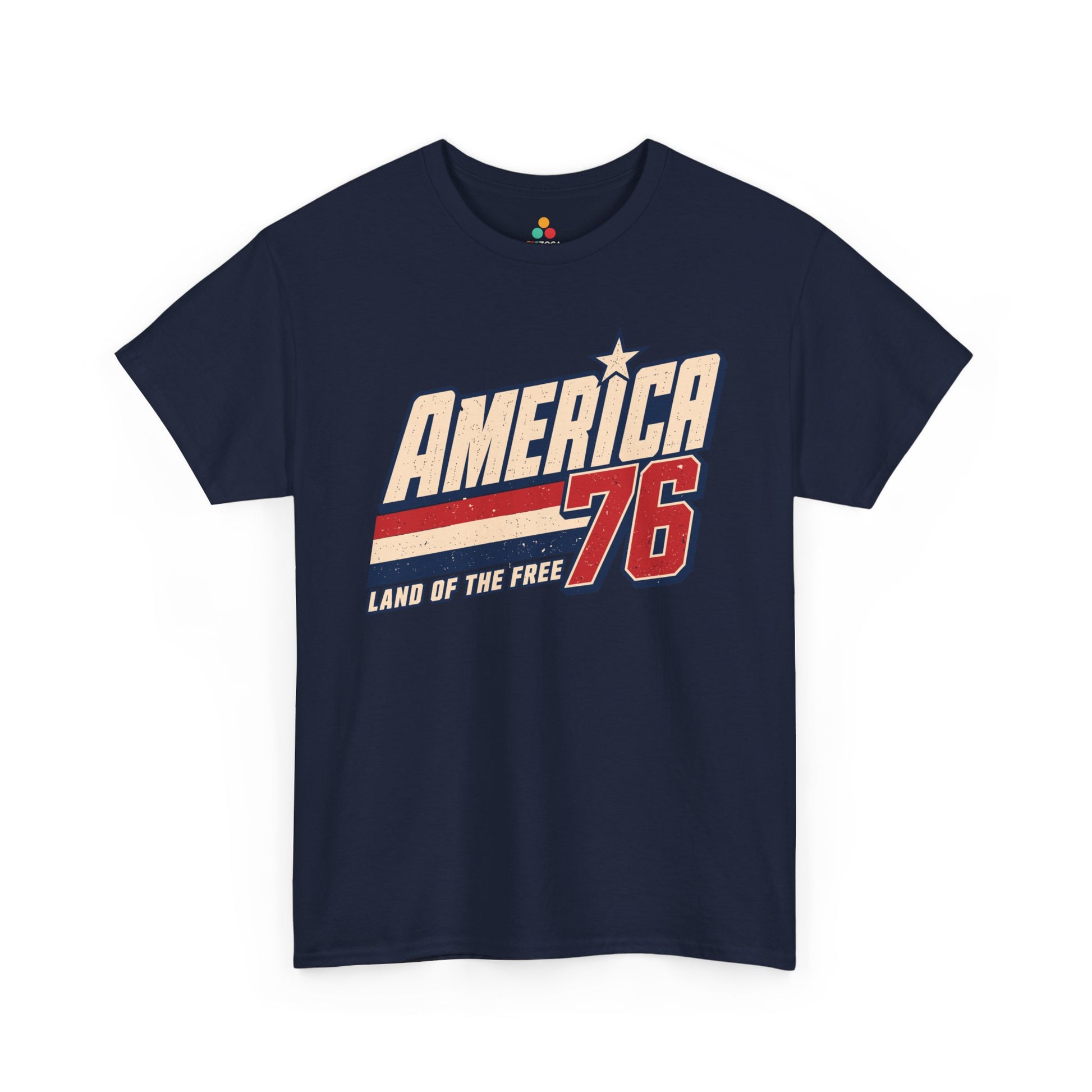 1776 Shirt Retro America 76 Land of the Free Vintage T-shirt | TEEZOCA 1776 shirt T-shirt with retro America 76 jersey lettering, Land of the Free text, star accent, and distressed red navy style.
