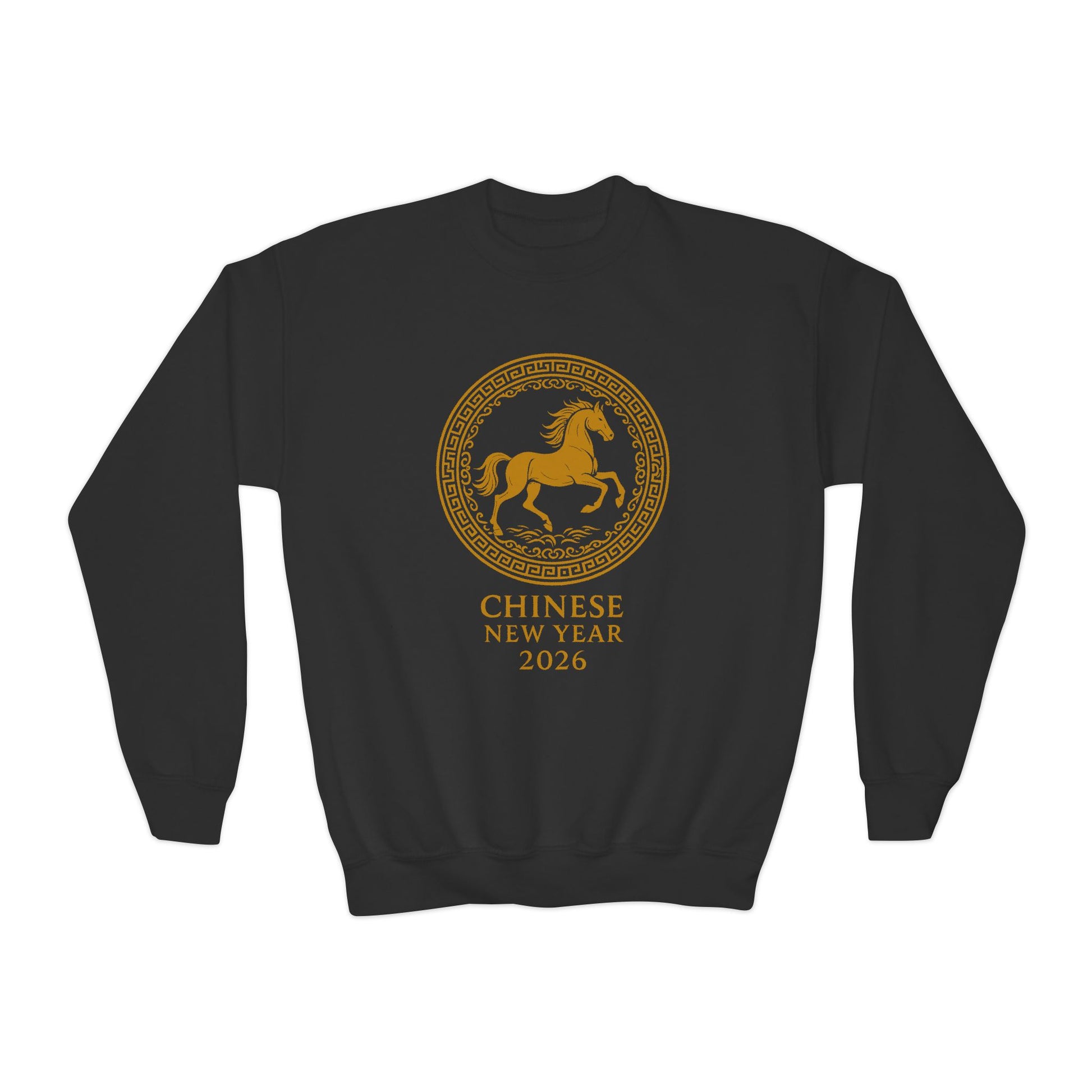 Chinese New Year Horse Kids Sweatshirt – Gold Zodiac Horse Jumper for Lunar New Year 2026 TEEZOCA