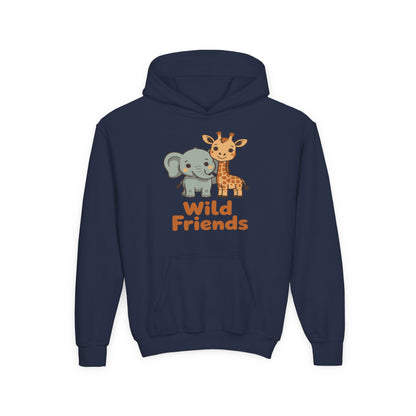 Wild Friends Kids Hoodie – Cute Elephant and Giraffe | TEEZOCA 