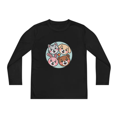 Kids Long Sleeve Tee — Cute Animal Friends Circle (Dog, Cat, Bunny, Bear) TEEZOCA