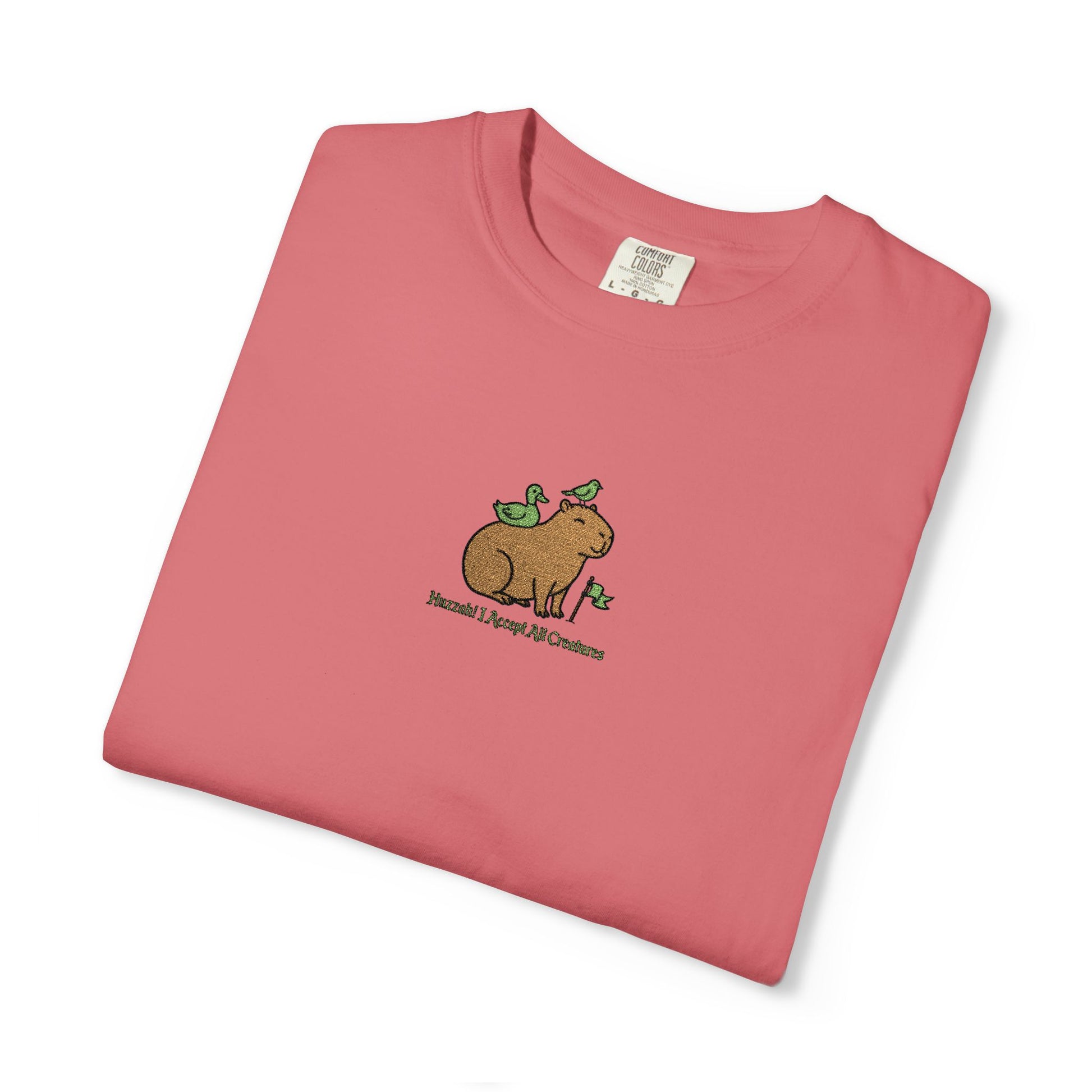Comfort Colors® Huzzah! I Accept All Creatures Capybara Embroidered T-Shirt | TEEZOCA 